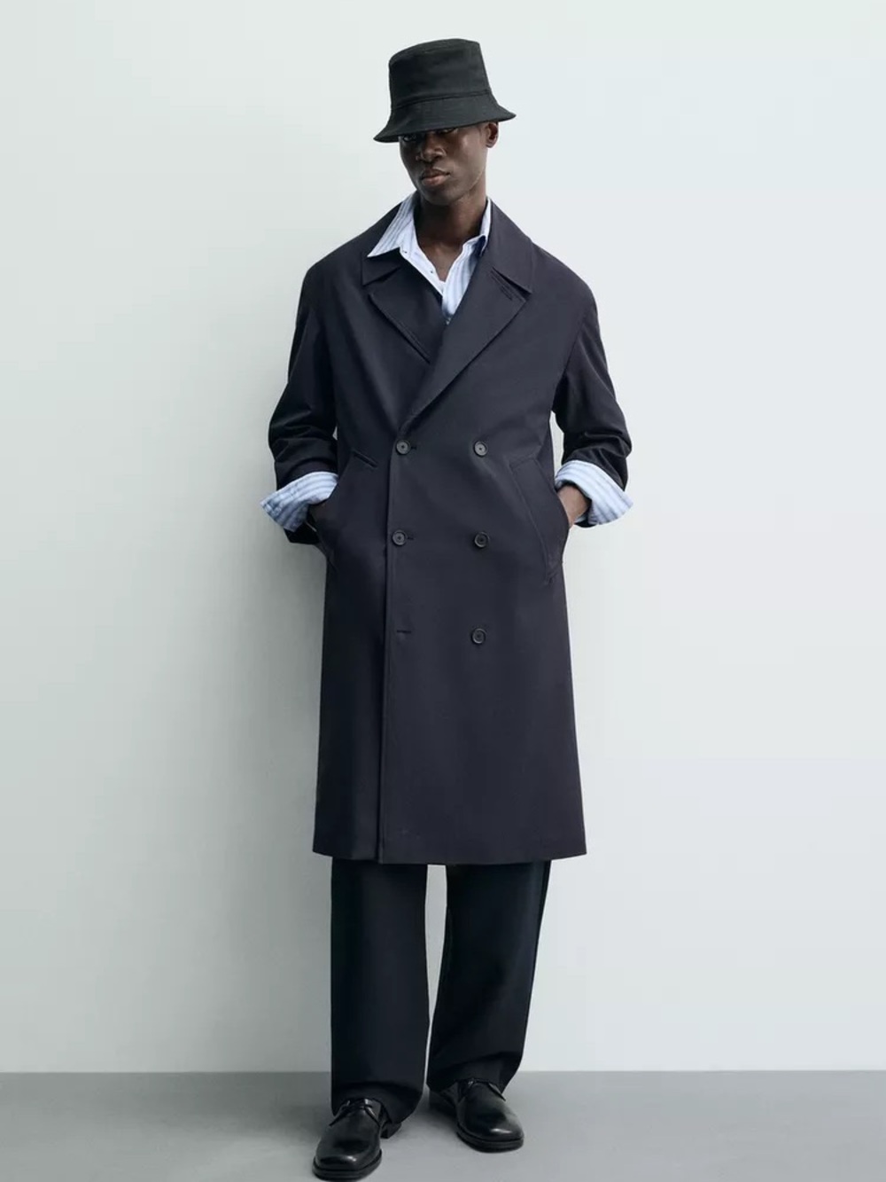 New Men's Double-Breasted Flowy Trench Coat Navy Size L